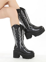 Embroidered Round Head Western Boots