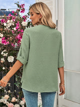 Loose Solid Color V-neck Seven-quarter Sleeve Top