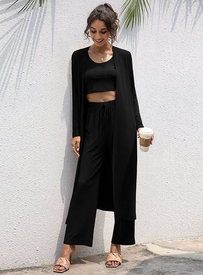 Loose Temperament Vest Wide Leg Tthree-piece Set