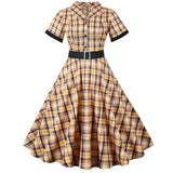 Retro Short Sleeve Plaid Print Dress