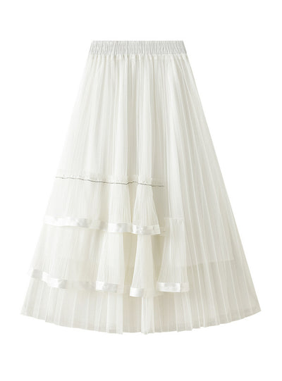 Lotus Leaf Gauze Pleats Skirt