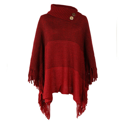 Fringe Knitted Sweater Cape Shawl