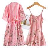 2PCS Robe Set Bride Sexy Kimono Bathrobe Night Dress