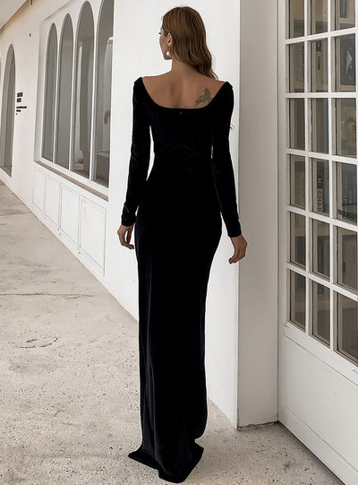 Sexy Velvet Long Sleeve Split Party Dress