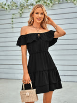 Casual off-the-shoulder Flounces Dress