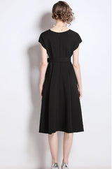 Tie-up Waist Design Solid Color Dress