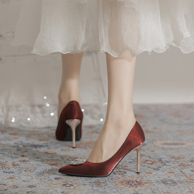 Women Silk Fine Heel Pointed Shoes