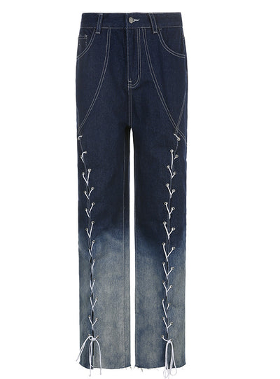 Gradient Irregular Split High Waist Jeans