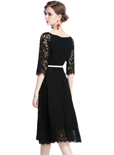 Women Lace Cropped Sleeve Slim Dress