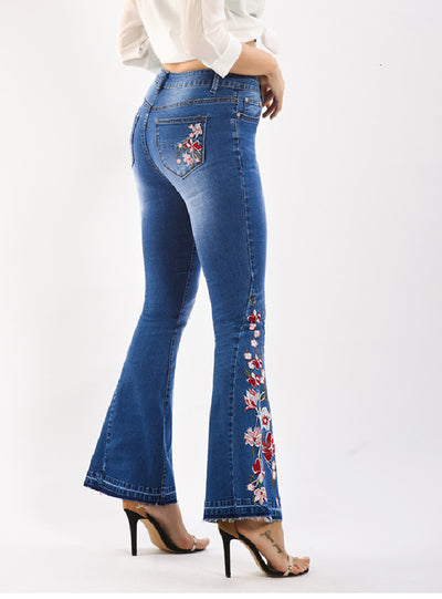 Heavy-duty Embroidered Denim Wide-leg Trousers