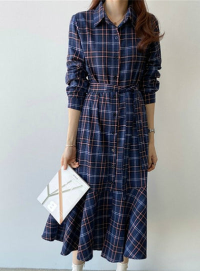 The Contrast Check Shirt Skirt Long Dit Dress