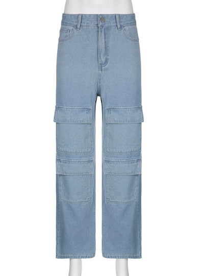 Multi-pocket Low Waist Loose Straight Denim