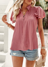 Women Short-sleeved Ruffled Shirt