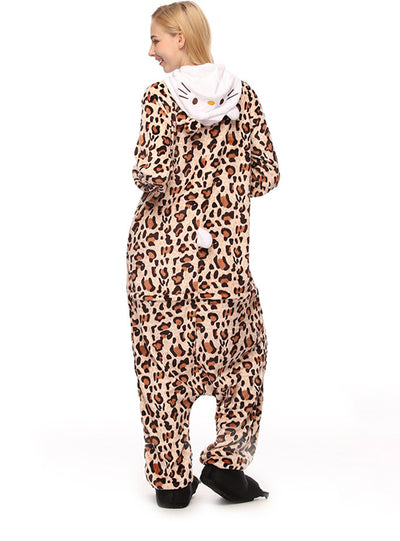 Women Onesie Leopard Kitty Cat Pajama Adult Sleep