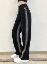 Color High Waist Wide Leg Denim Pants