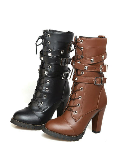 High heels Platform Buckle Zipper Rivets Sapatos