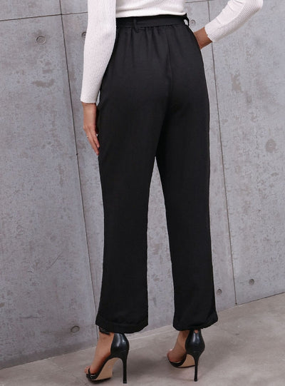 Black Tie-up Elastic Pants