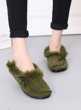 Flats Heel Shoes Warm Fur Winter Round Toe Female