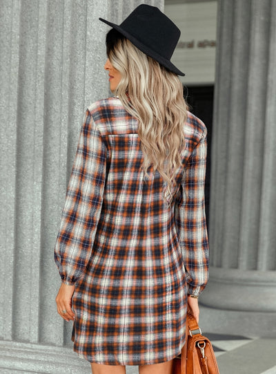 Plaid Waist Shirt Long Sleeve Dress