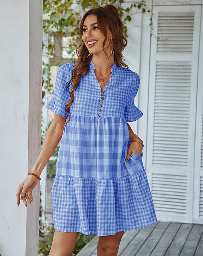 Plaid Stitching Pocket Dress