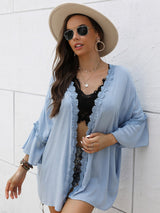 Lace Stitching Solid Color Shawl Holiday Coat