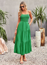 Sling Pleats Solid Color Dress