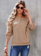 Loose Round Neck Long Sleeve Stitching T-shirt Top