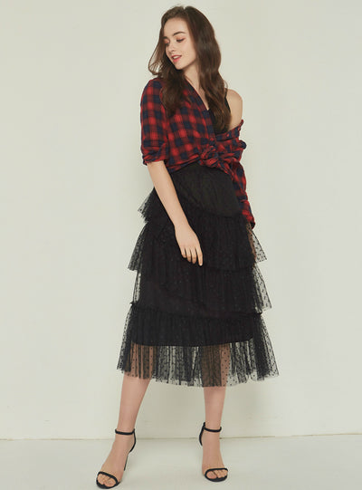 Wavelet Cake Skirt Pleated Mesh Leopard Print