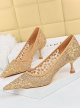 Shallow Pointed Mesh Hollow Lace Shoes