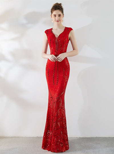 V-neck Fishtail Long Banquet Evening Dress