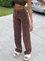 Women 90s Streetwear Pockets Wide Leg Cargo Pants