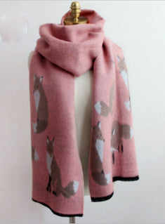 Cashmere Scarf Fox Printed Thicken Warm Cape 