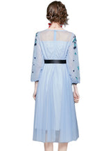 Blue Gauze Embroidered Tulle Dress