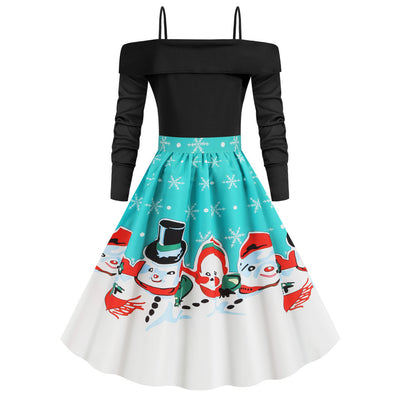 Christmas Sling Snowman Print Dress