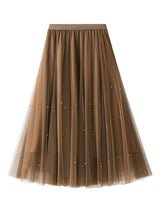 High Waist Mesh Beads Long Skirt