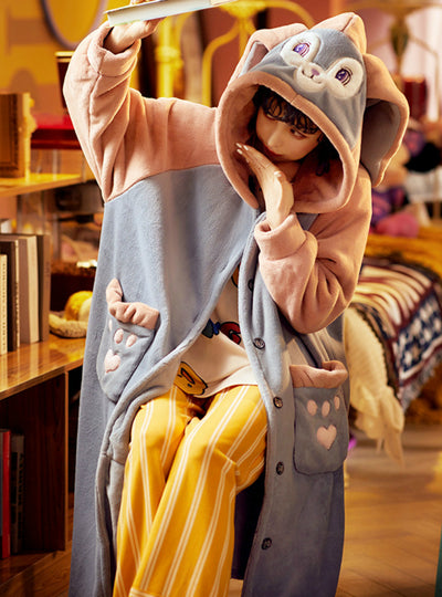 Coral Velvet Hooded Rabbit Ears Lovely Home Clothes Bathrobe