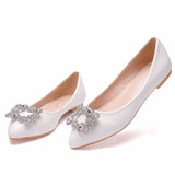 White Square Buckle Rhinestone Flat Shoes