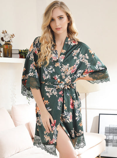 Silk Pajamas Printed Bathrobe