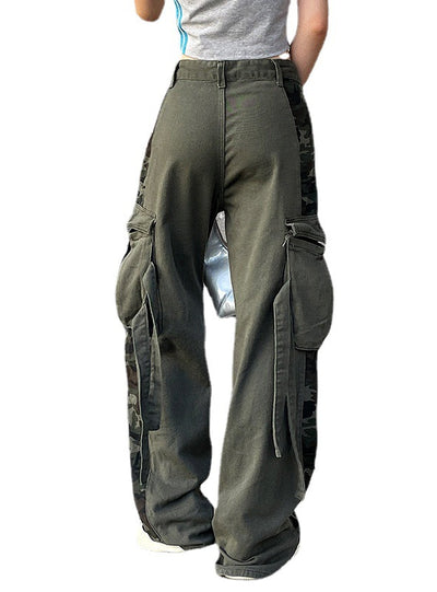 Contrasting Camouflage Overalls Jeans