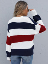 Contrast Striped Round Neck Pullover Sweater