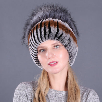 Rabbit Fur Hat Female Winter Rex Fur Winter