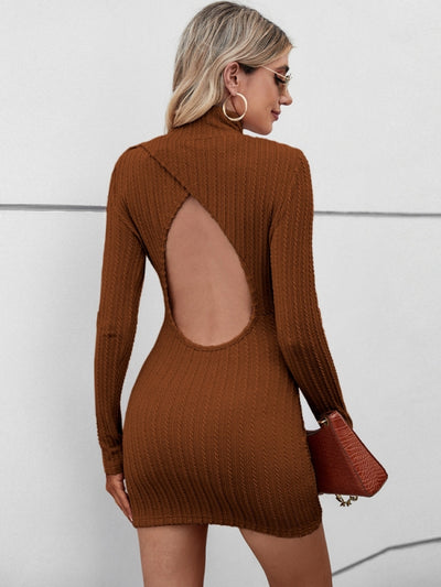 Knitted Turtleneck Backless Pullover Dress