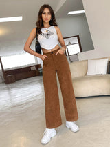 Casual High Waist Button Pocket Corduroy Pants