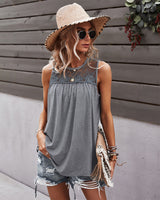 Spliced Sleeveless Lace Long T-shirt