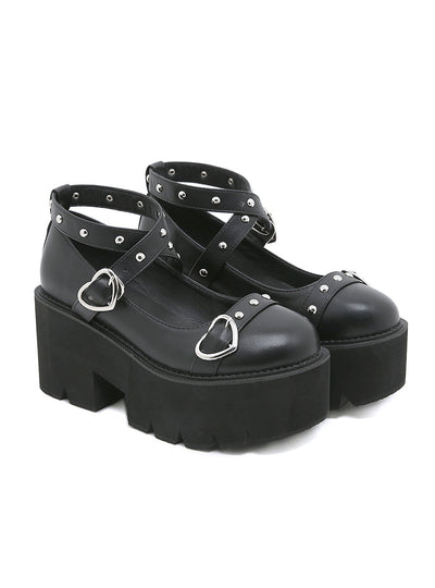 Buckle Heart-shaped Rivet Platform Shoes