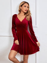 V-neck Sexy Velvet Long Sleeve Dress