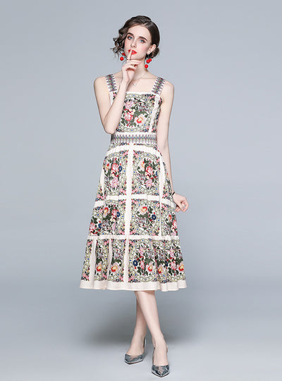 Printed Slim Big Swing Dress