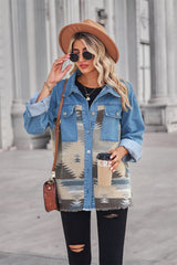 Loose Geometric Pattern Denim Splicing Jacket