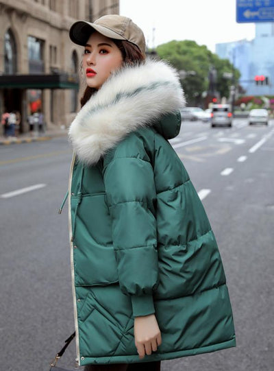 Womens Winter Jackets Casual Fur Collar Hooded Jacket