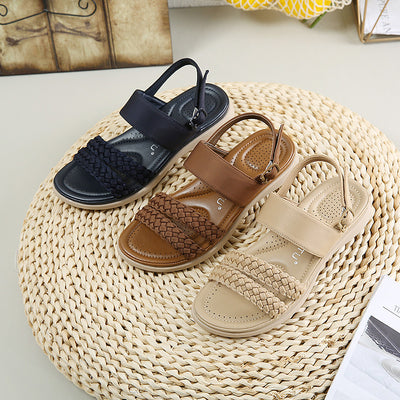 Retro-style Light Sandals With Two Woven Small Pores